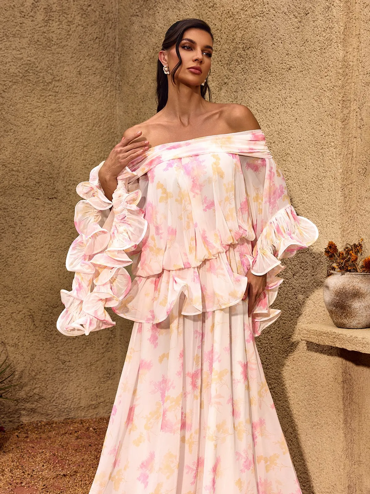 Chanton Off Shoulder Floral Ruffle Maxi Dress sold by Mew Mews product image thumbnail 5