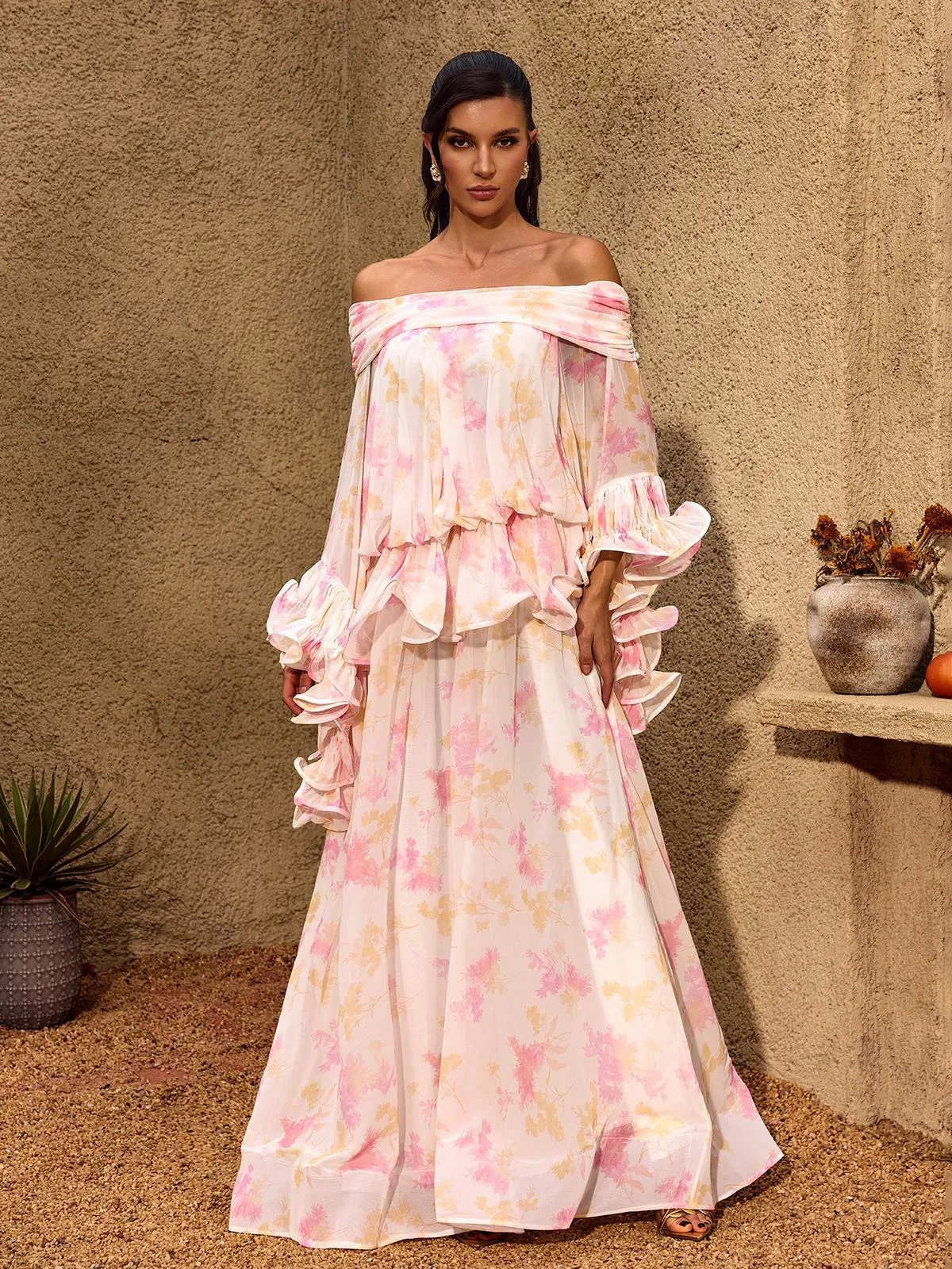 Chanton Off Shoulder Floral Ruffle Maxi Dress sold by Mew Mews product image thumbnail 2