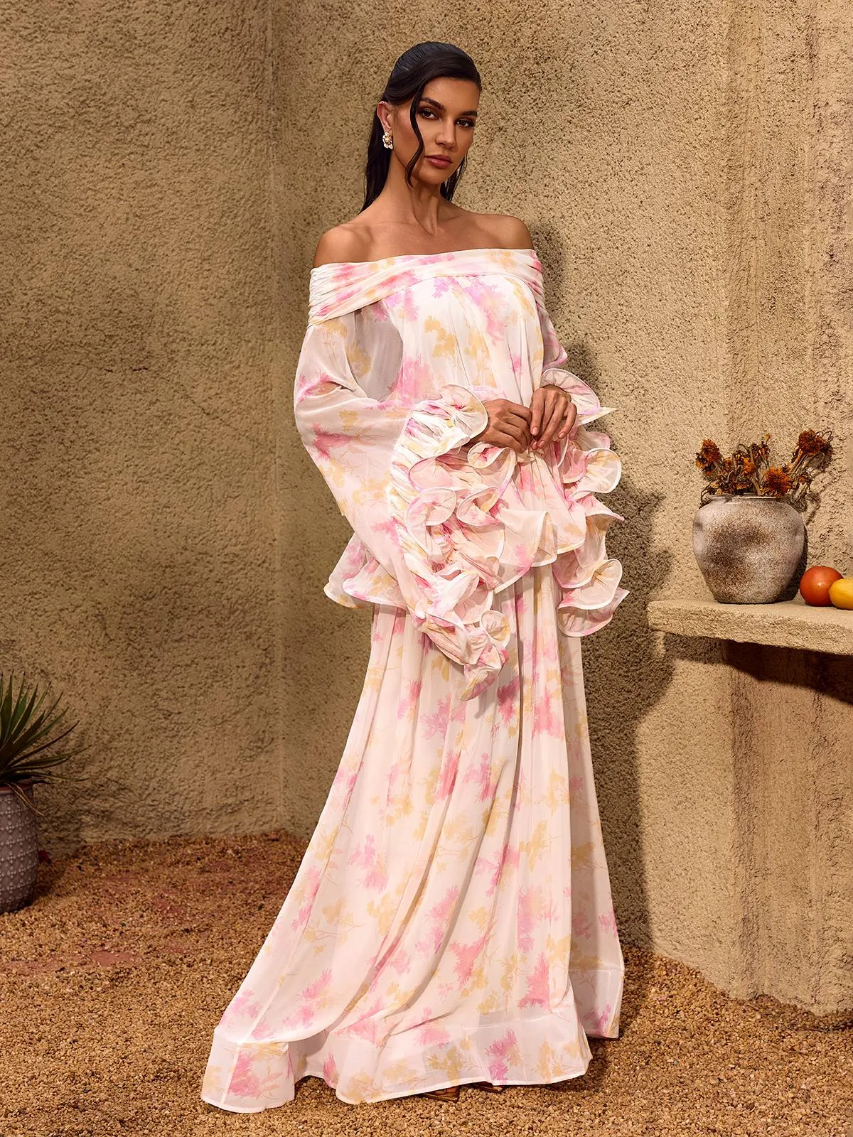 Chanton Off Shoulder Floral Ruffle Maxi Dress sold by Mew Mews product image thumbnail 3