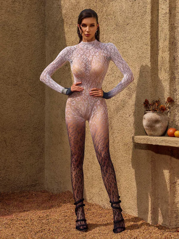 Charlette Long Sleeve Lace Knit Jumpsuit made by Mew Mews