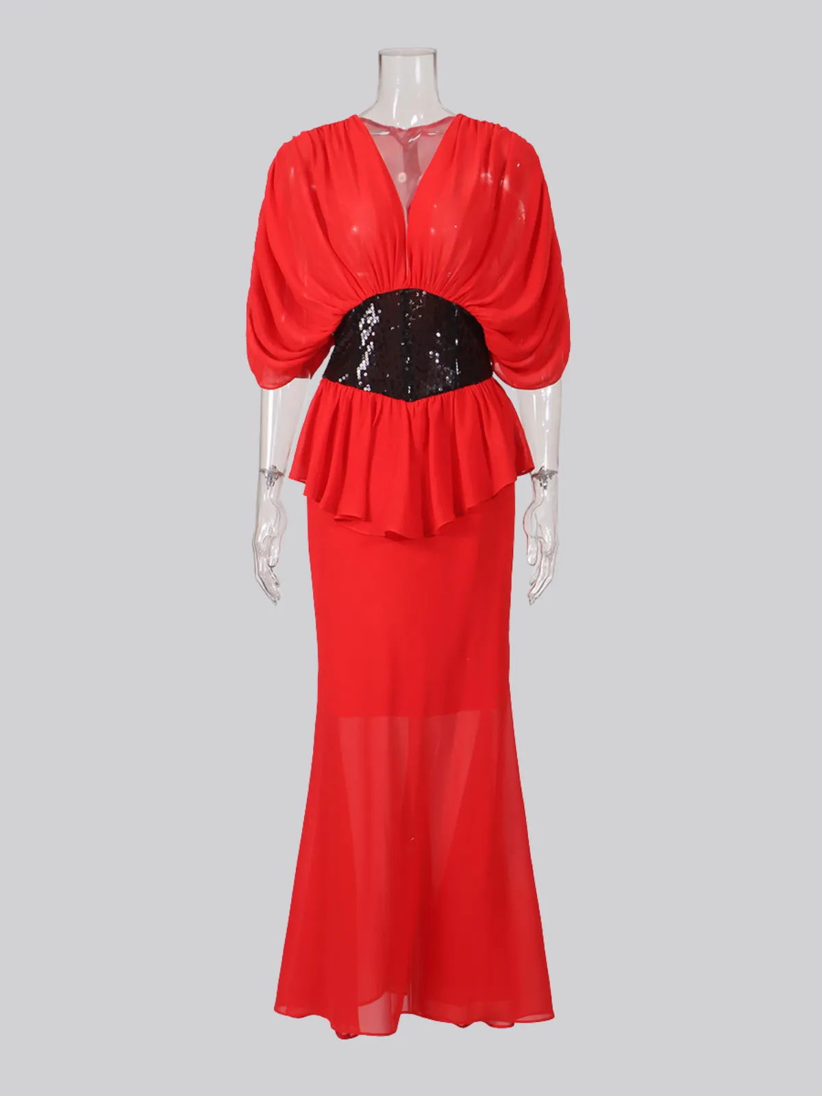 Chita Draped Cape Sleeves Waistband Maxi Dress sold by Mew Mews product image thumbnail 2