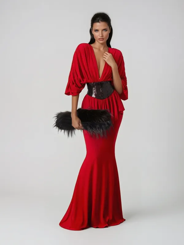 Chita Draped Cape Sleeves Waistband Maxi Dress made by Mew Mews