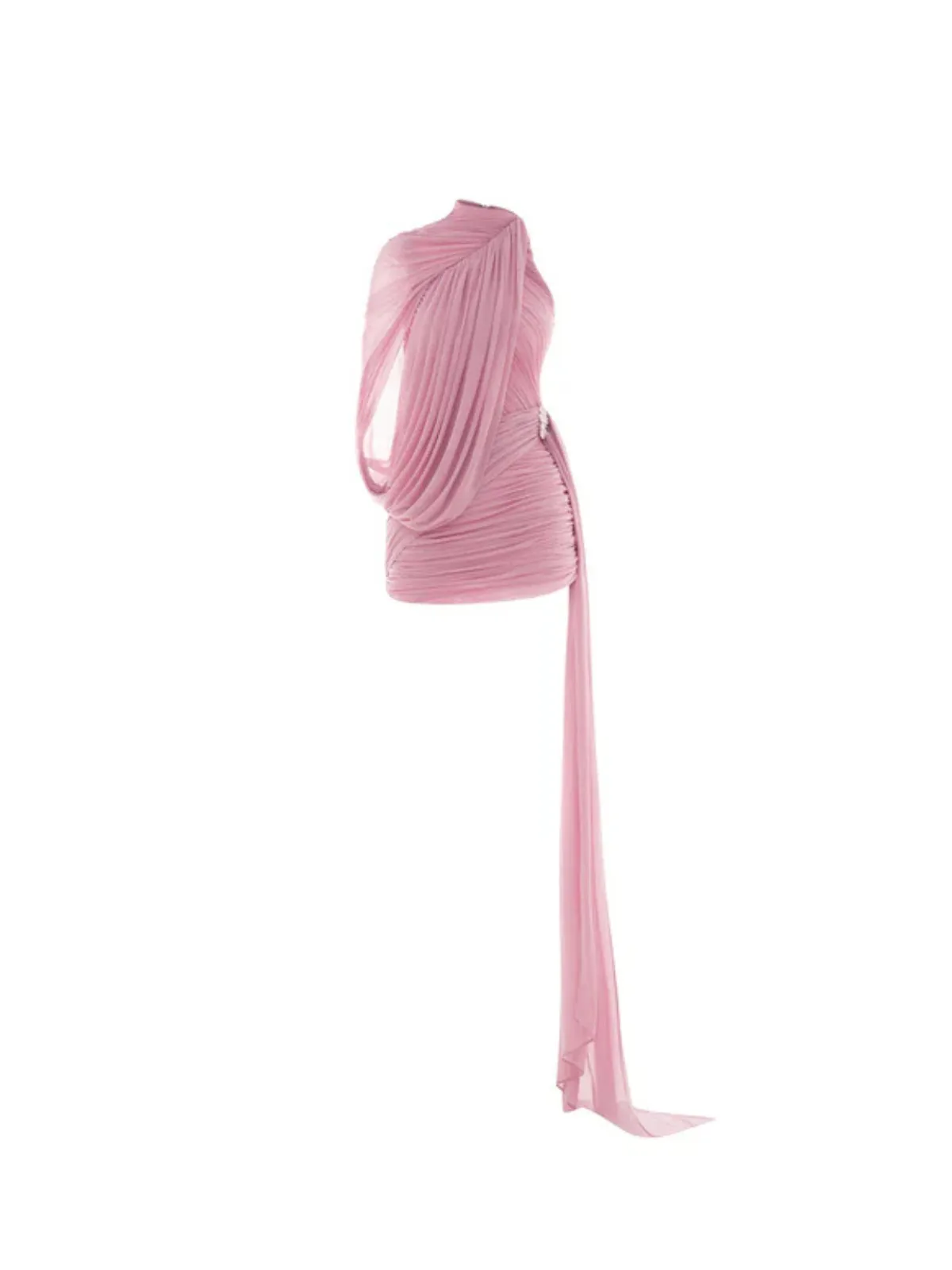 Chione One Shoulder Draped Ruched Dress In Pink sold by Mew Mews product image thumbnail 3