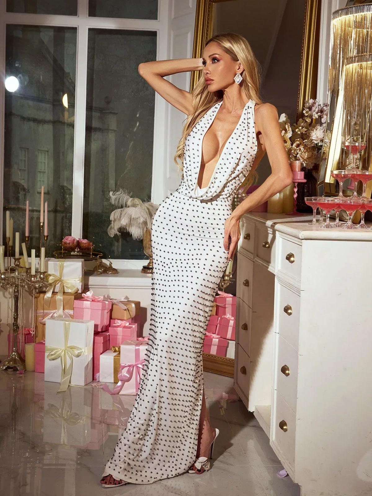 Nexila Plunge Neck Split Maxi Dress sold by Mew Mews product image thumbnail 4