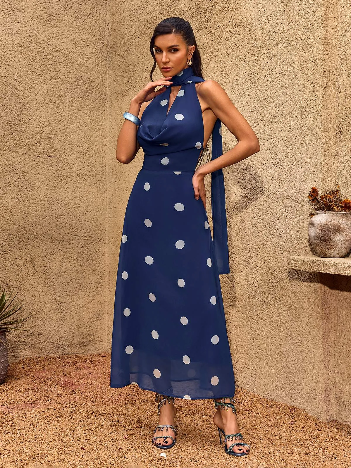 Chelo Cowl Neck Dot Maxi Dress sold by Mew Mews product image thumbnail 2