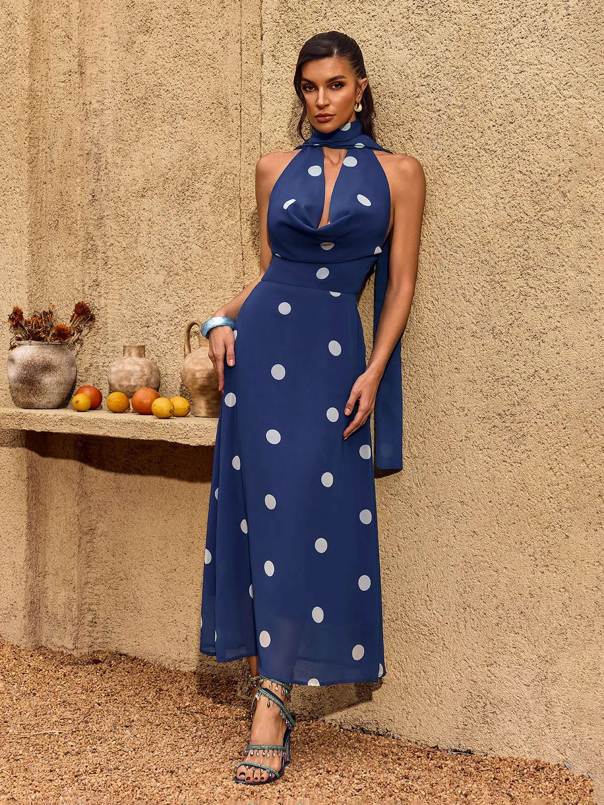Chelo Cowl Neck Dot Maxi Dress sold by Mew Mews product image thumbnail 5