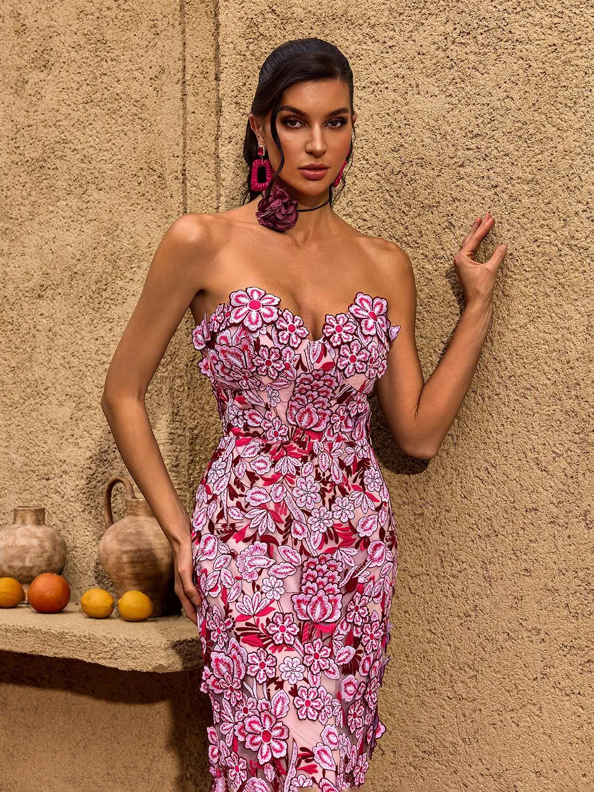 Pavex Strapless Flower Midi Dress sold by Mew Mews product image thumbnail 3