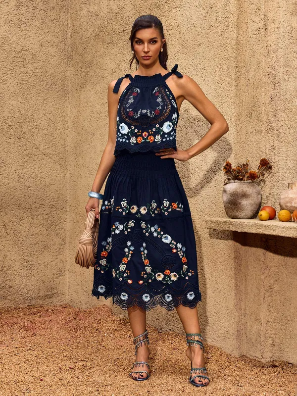 Chelle Embroidered Ruched Skirt Set made by Mew Mews