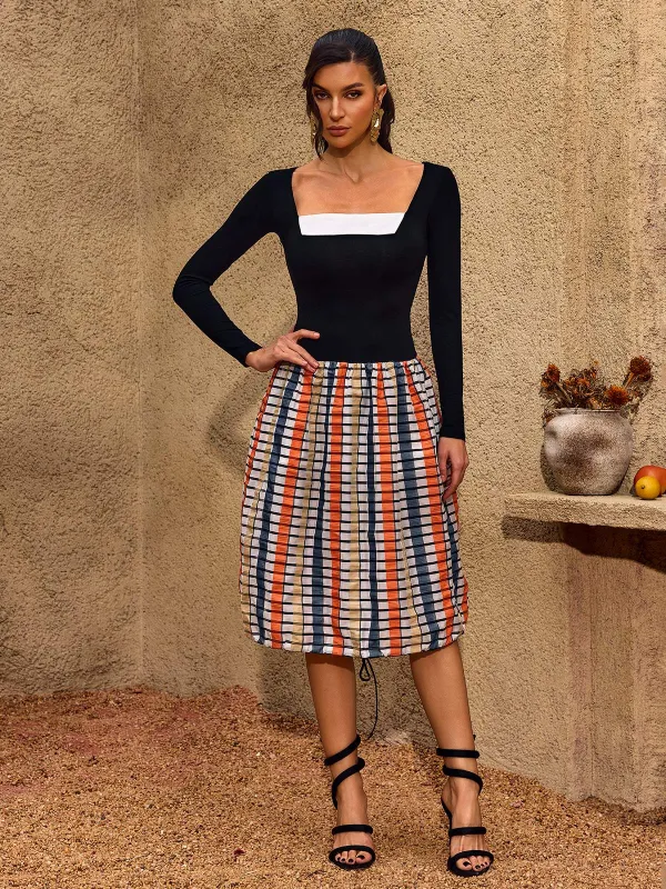 Chezarina Long Sleeve Plaid Bubble Midi Dress made by Mew Mews