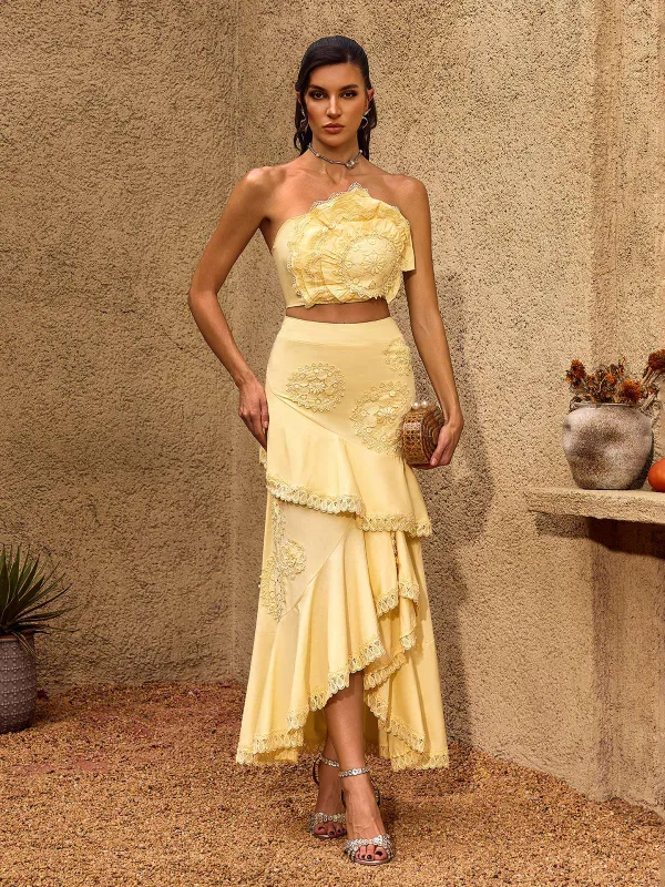 Charla Strapless Flower Skirt Set made by Mew Mews