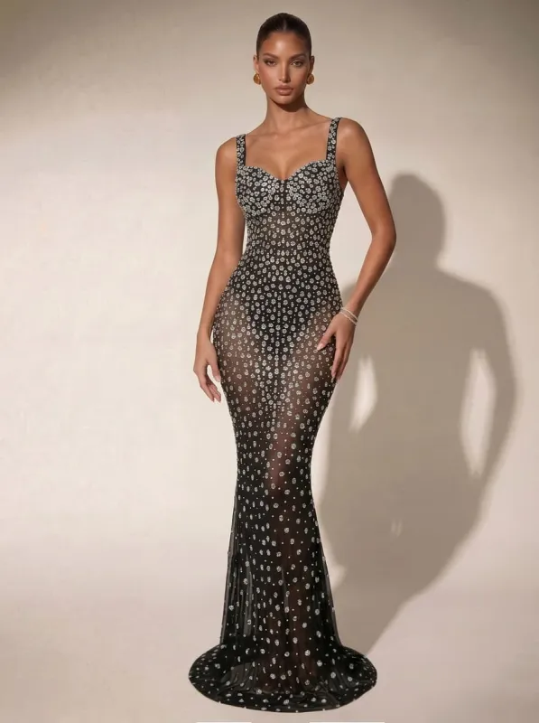 Arvion Sleeveless Crystal Mesh Maxi Dress made by Mew Mews