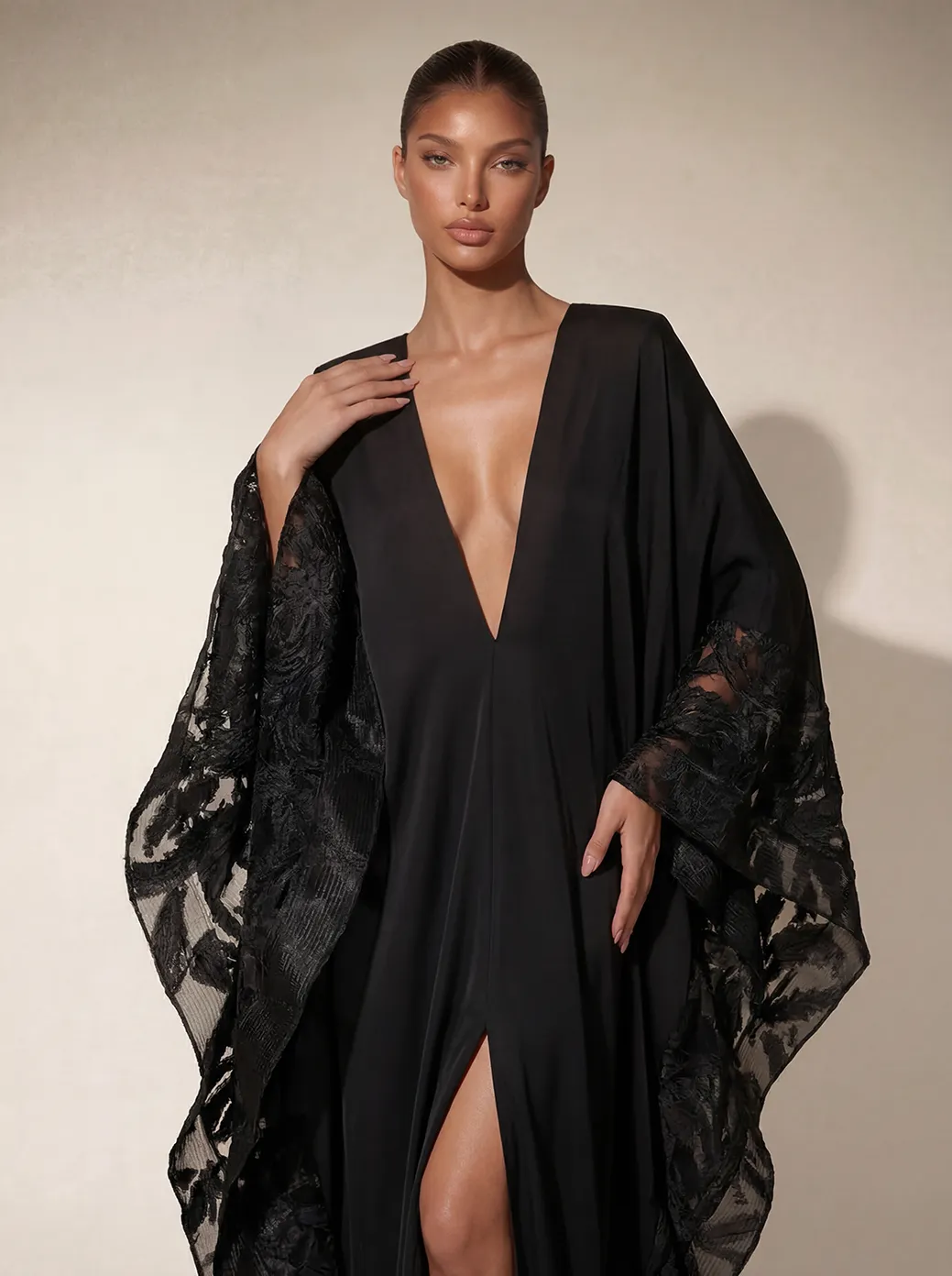 Metalate Plunge Neck Ruffle Split Maxi Dress sold by Mew Mews product image thumbnail 2