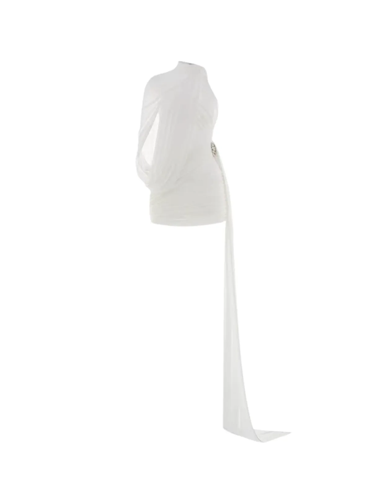 Chione One Shoulder Draped Ruched Dress In White sold by Mew Mews product image thumbnail 4