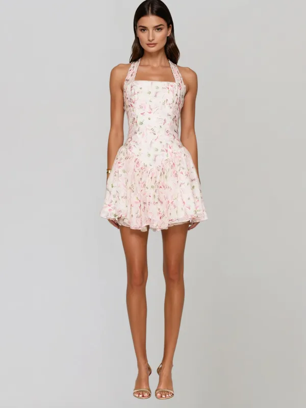 Pavion Halterneck Floral Mini Dress made by Mew Mews