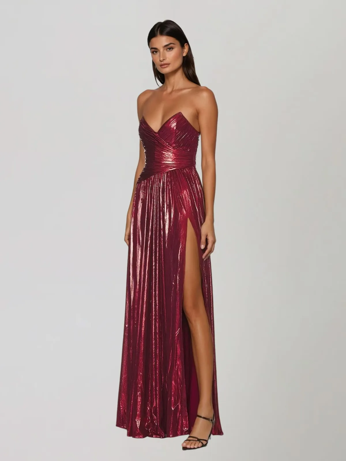 Quvory Strapless Split Metallic Maxi Dress sold by Mew Mews product image thumbnail 2