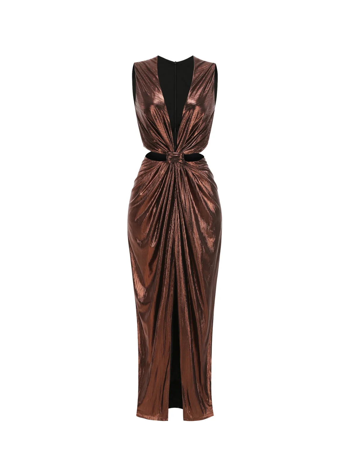 Nireth Plunge Neck Metallic Ruched Maxi Dress sold by Mew Mews product image thumbnail 2