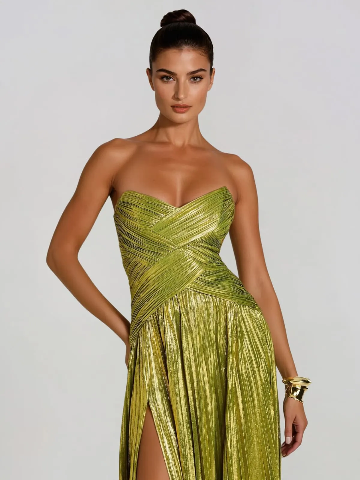 Quvory Strapless Split Pleated Maxi Dress sold by Mew Mews product image thumbnail 3