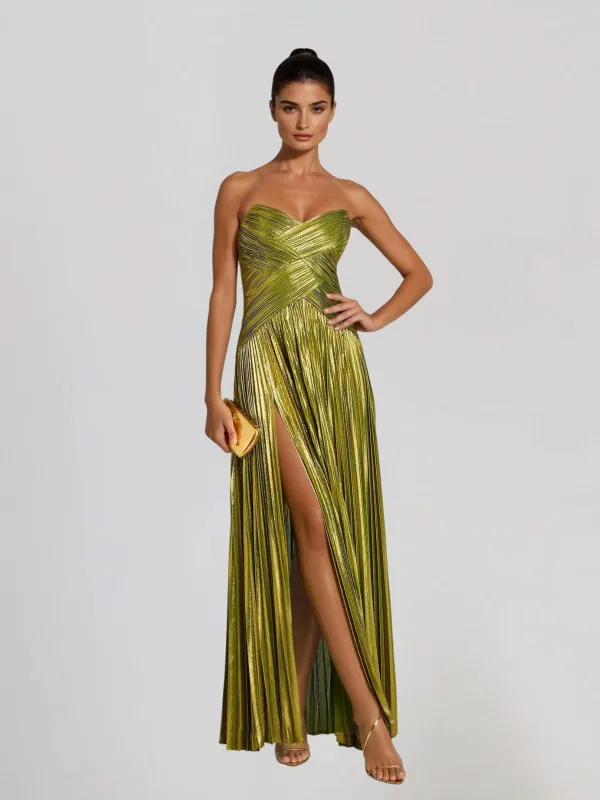 Quvory Strapless Split Pleated Maxi Dress made by Mew Mews