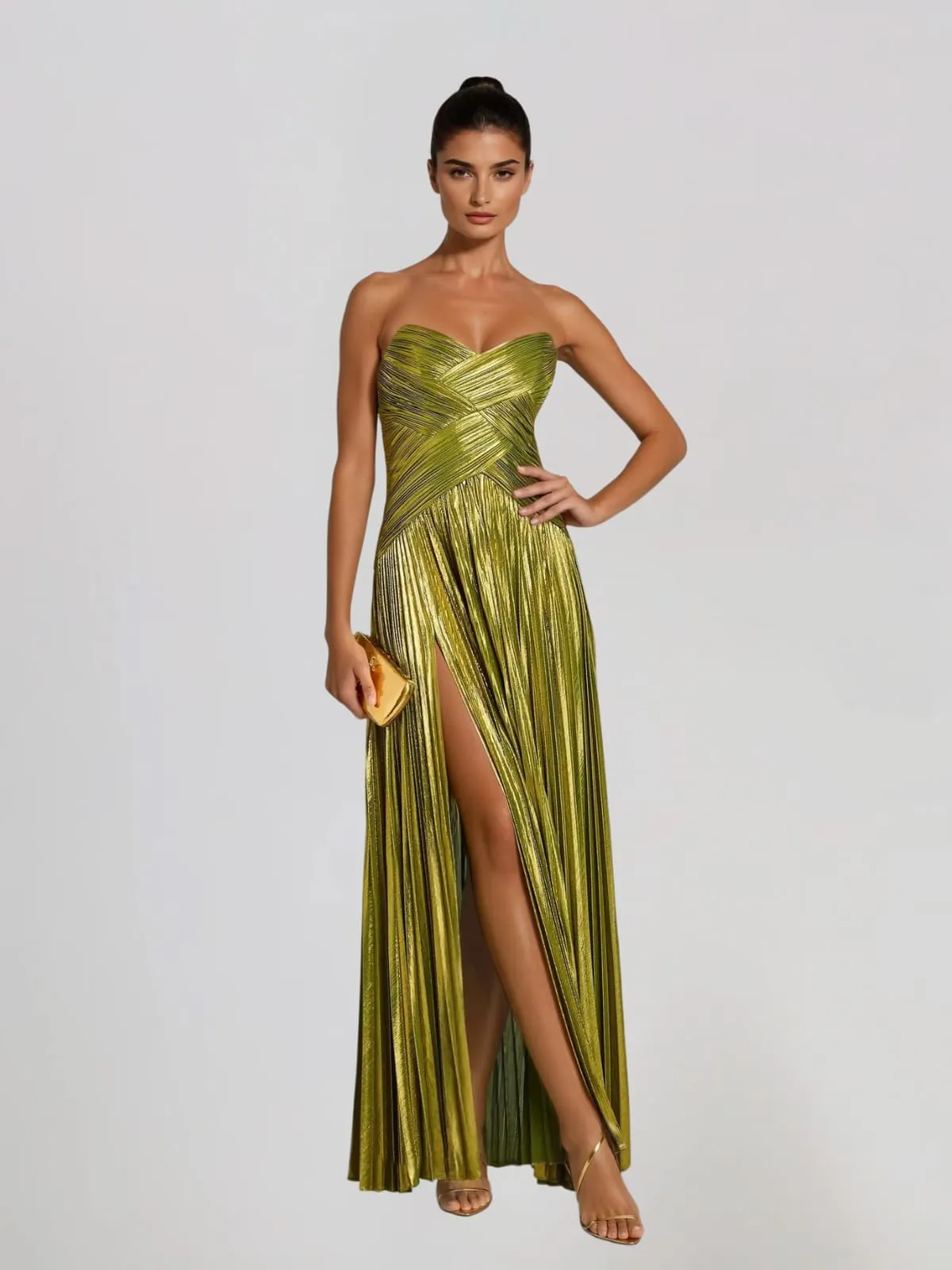 Quvory Strapless Split Pleated Maxi Dress sold by Mew Mews