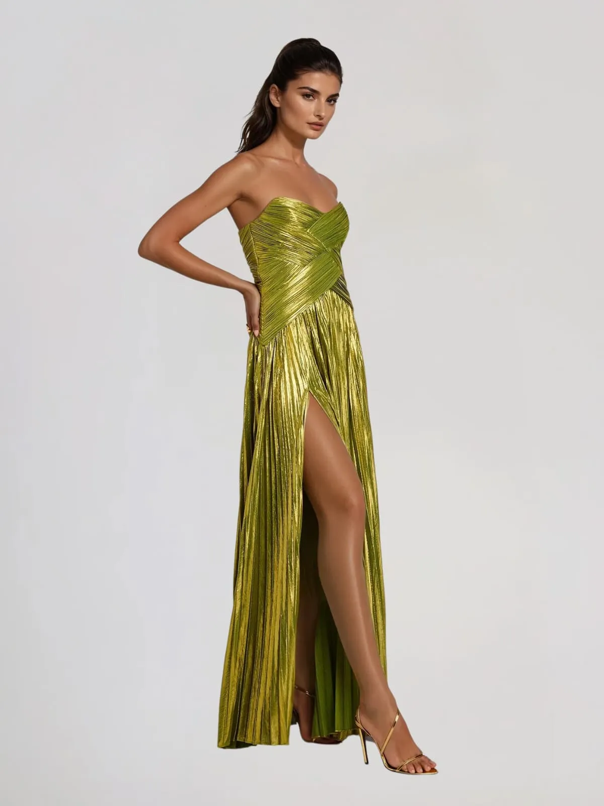 Quvory Strapless Split Pleated Maxi Dress sold by Mew Mews product image thumbnail 2