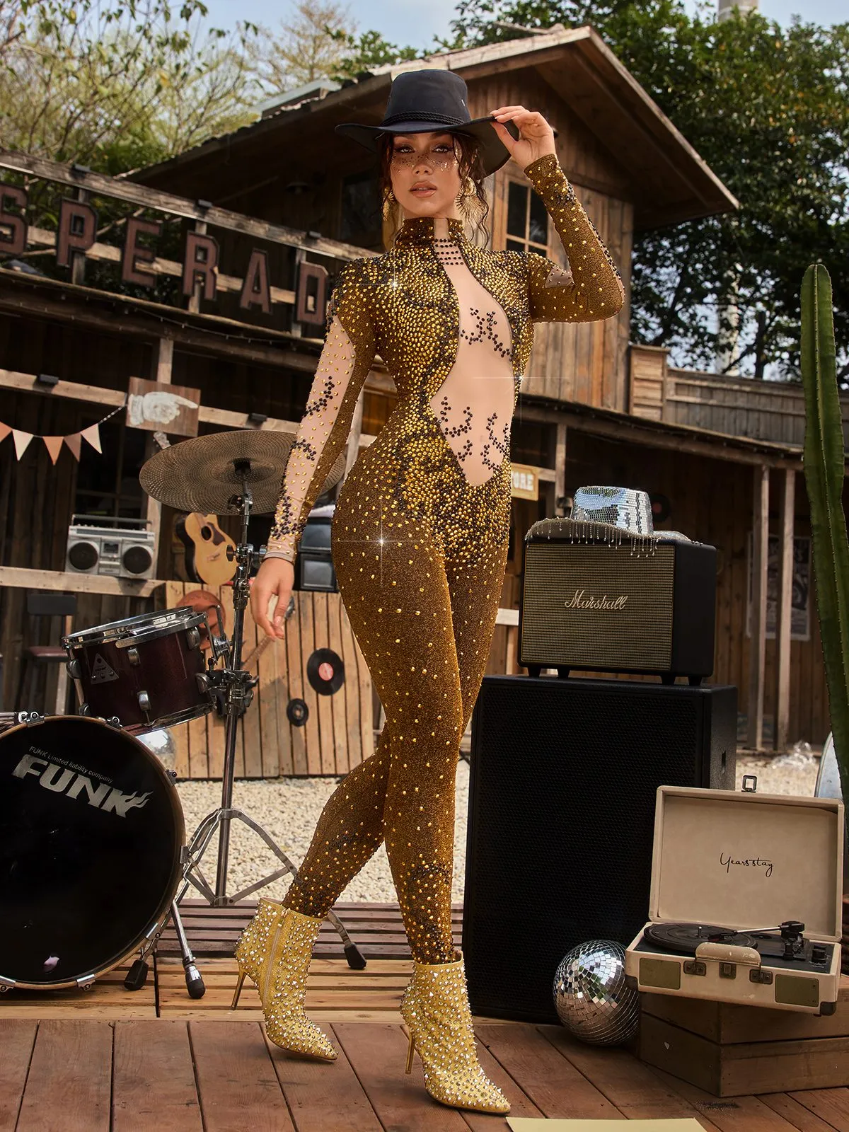 Zelyxon High Neck Rhinestone Jumpsuit sold by Mew Mews product image thumbnail 2