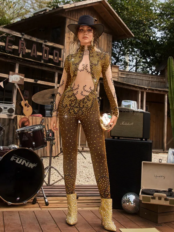 Zelyxon High Neck Rhinestone Jumpsuit made by Mew Mews