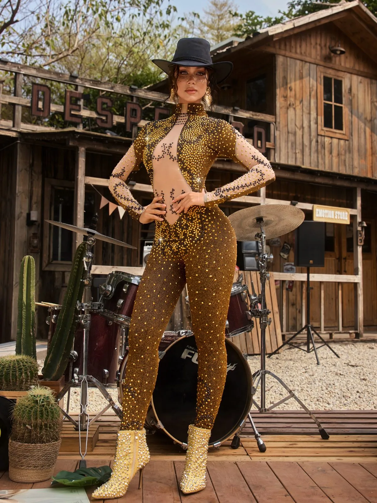 Zelyxon High Neck Rhinestone Jumpsuit sold by Mew Mews product image thumbnail 5