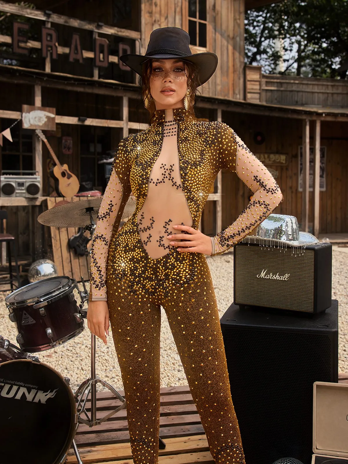 Zelyxon High Neck Rhinestone Jumpsuit sold by Mew Mews product image thumbnail 4