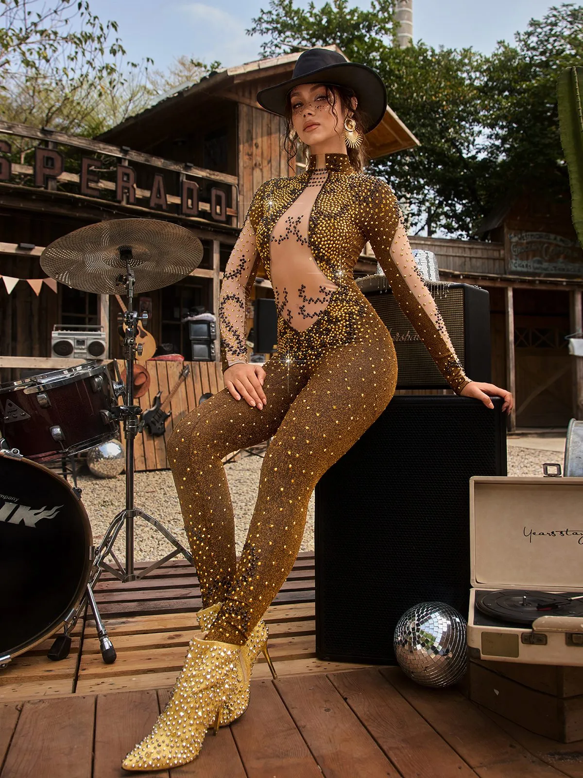 Zelyxon High Neck Rhinestone Jumpsuit sold by Mew Mews product image thumbnail 3