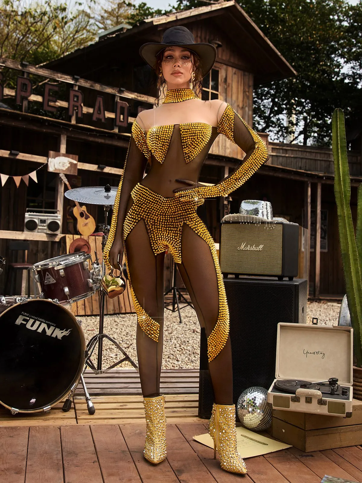 Ulvoryn High Neck Rhinestone Jumpsuit sold by Mew Mews