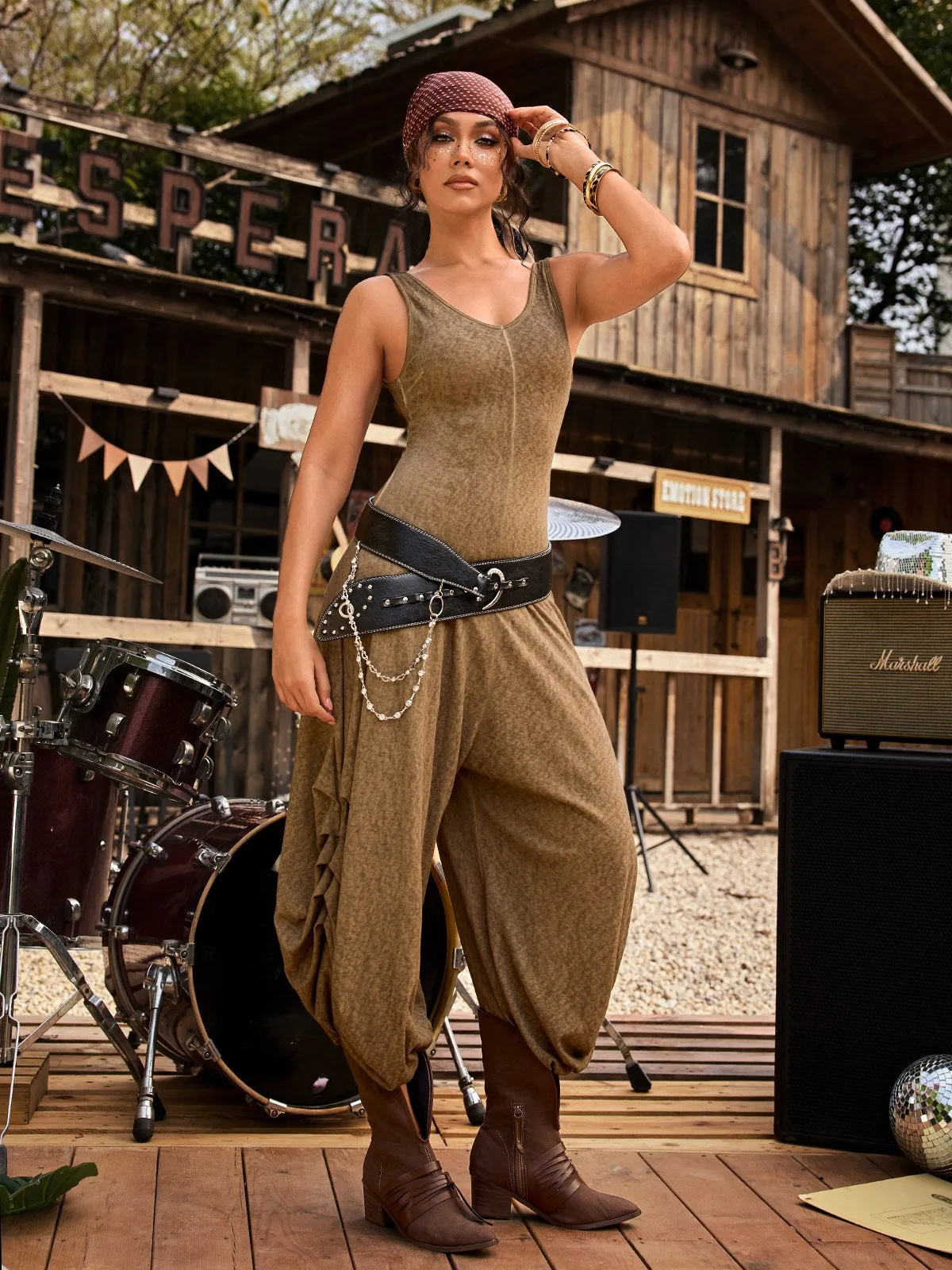 Lynorix V Neck Ruched Wide Jumpsuit sold by Mew Mews product image thumbnail 5