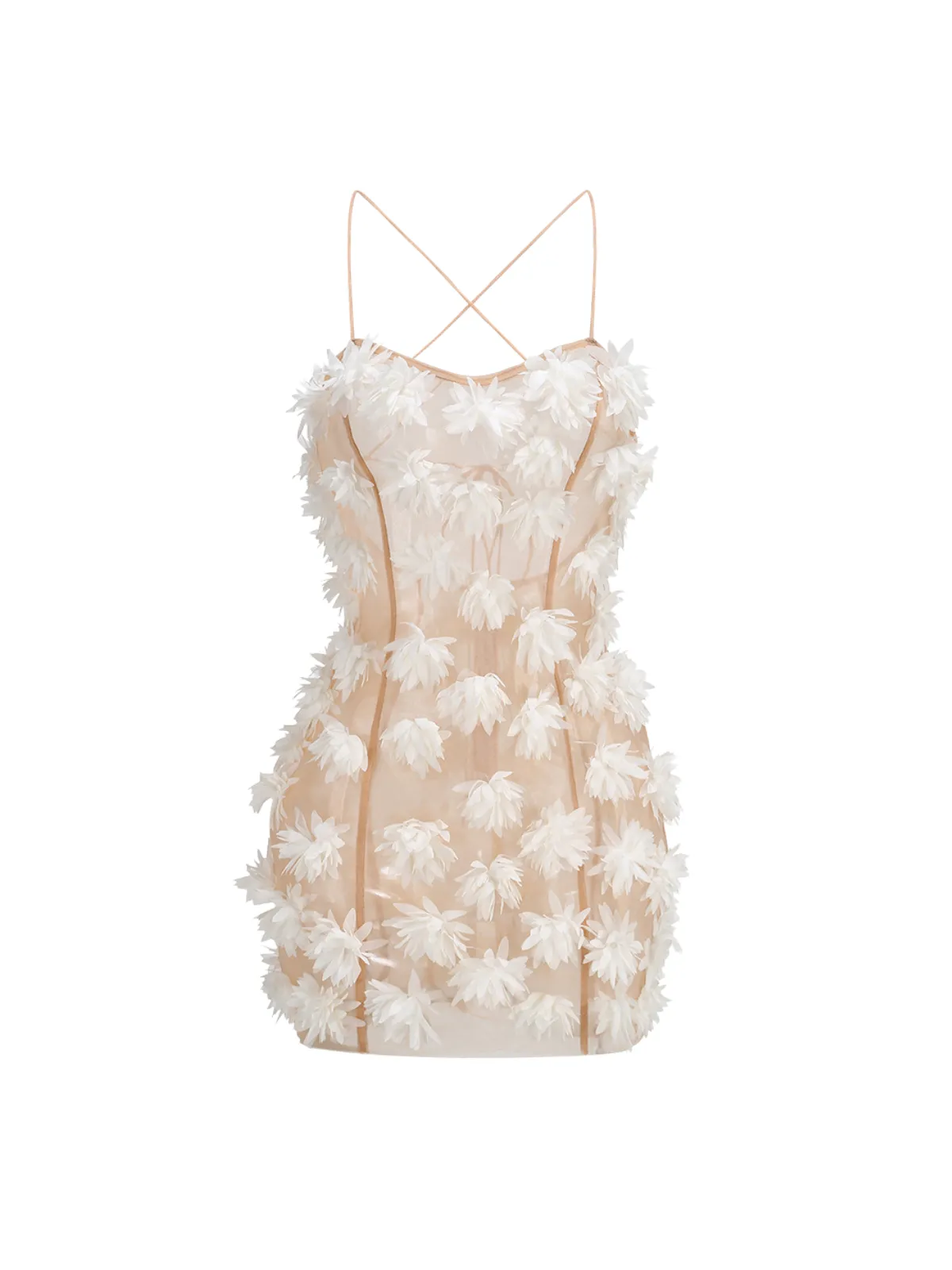Hesrel Spaghetti Flower Mesh Mini Dress In White sold by Mew Mews product image thumbnail 4