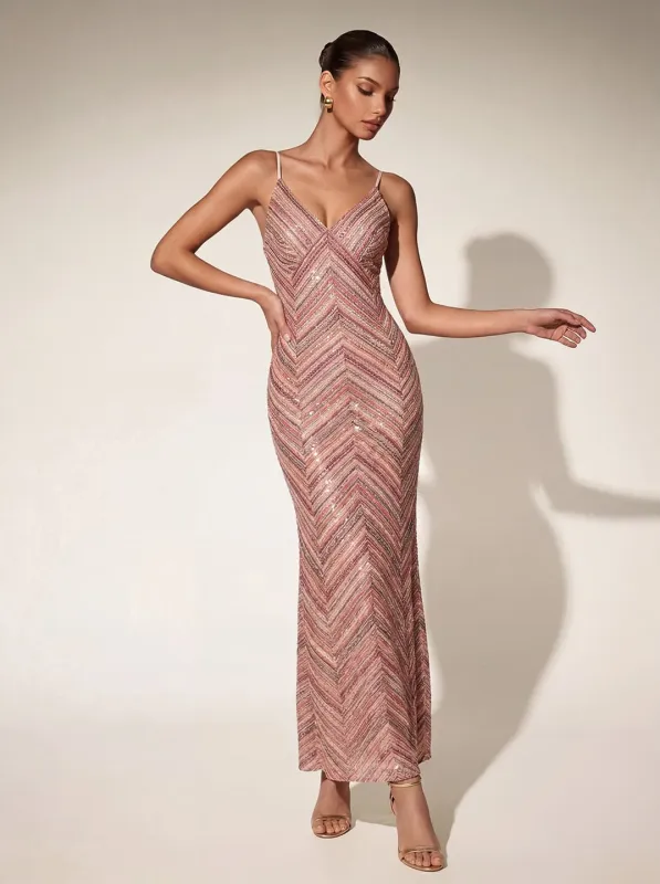 Quorel Spaghetti Stripe Sequin Maxi Dress made by Mew Mews