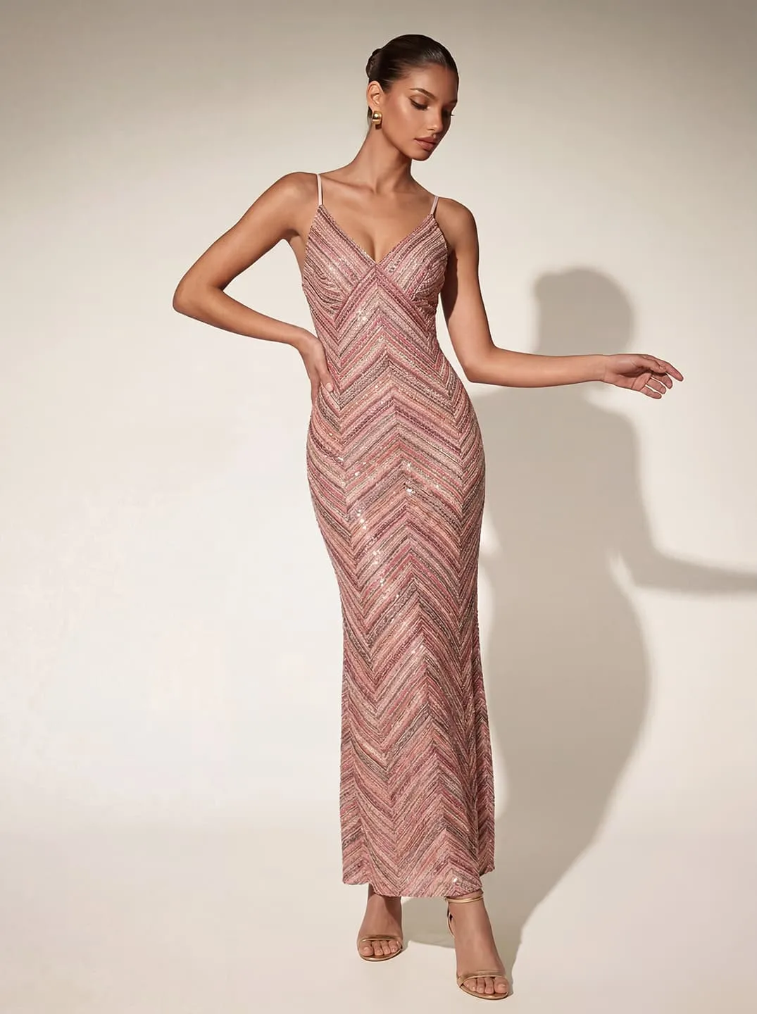 Quorel Spaghetti Stripe Sequin Maxi Dress sold by Mew Mews