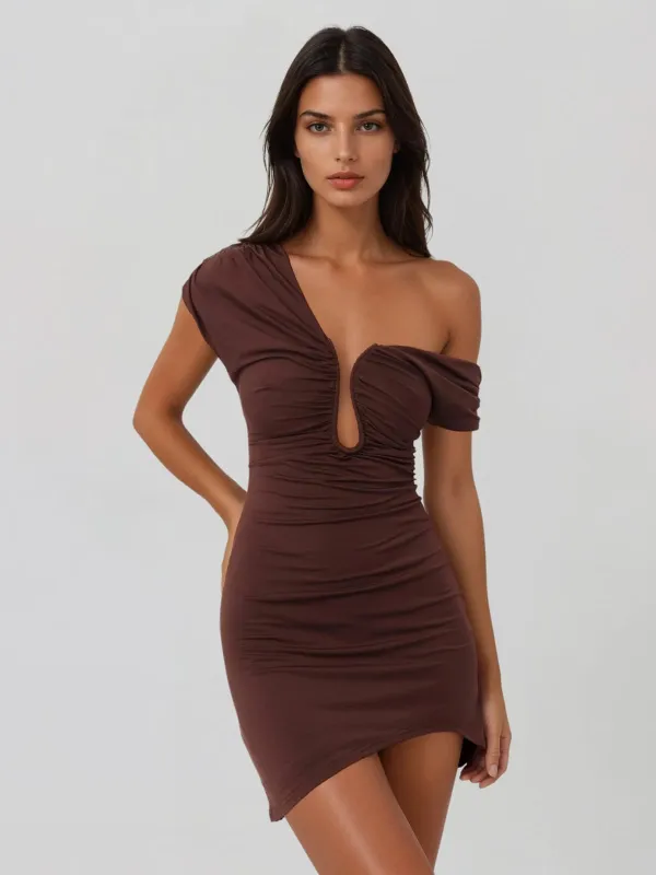 Morune One Shoulder Ruched Mini Dress made by Mew Mews