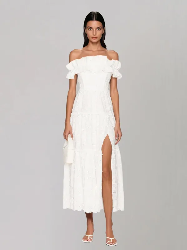 Lareth Off Shoulder Floral Split Midi Dress made by Mew Mews