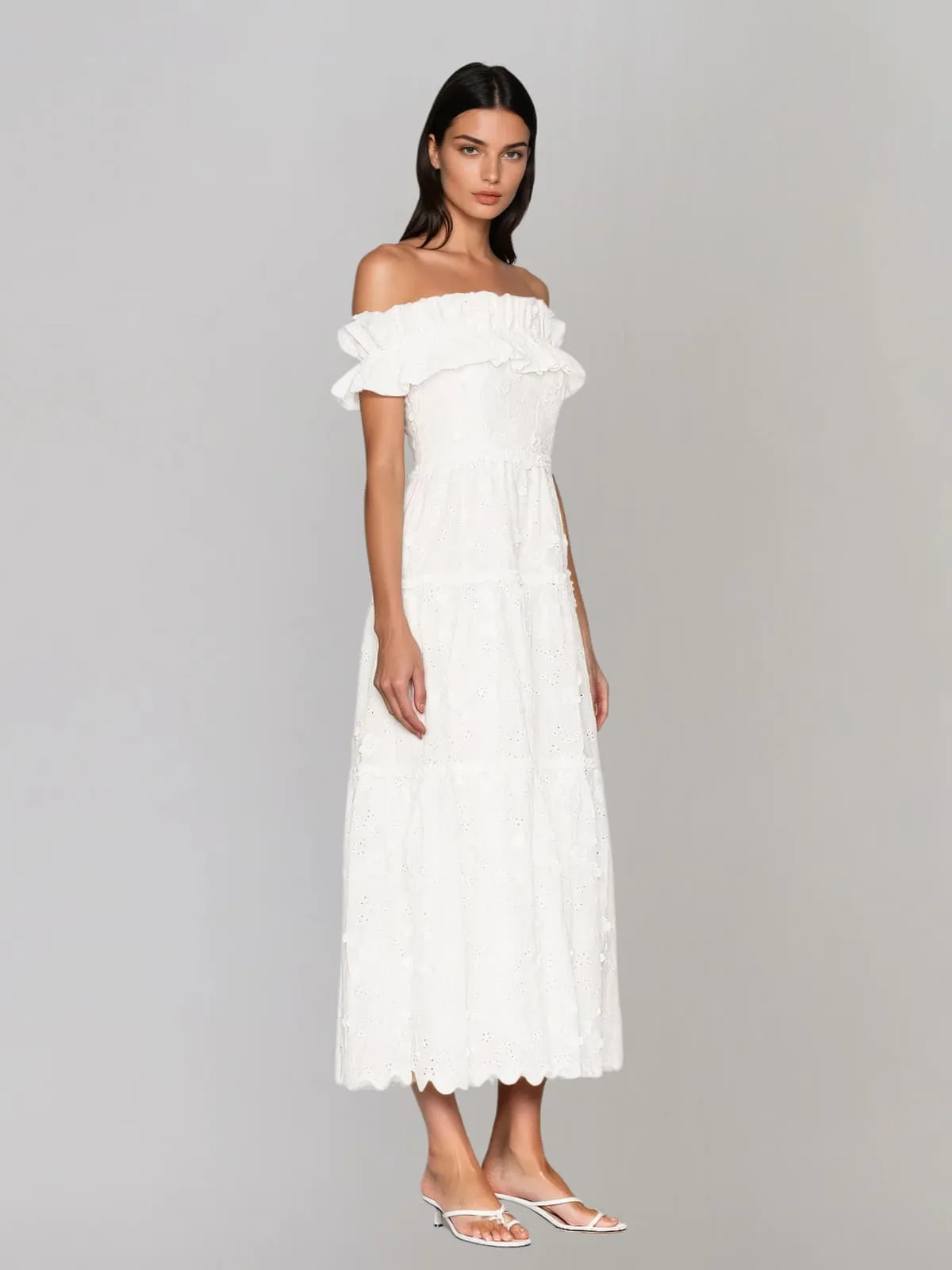 Lareth Off Shoulder Floral Split Midi Dress sold by Mew Mews product image thumbnail 2