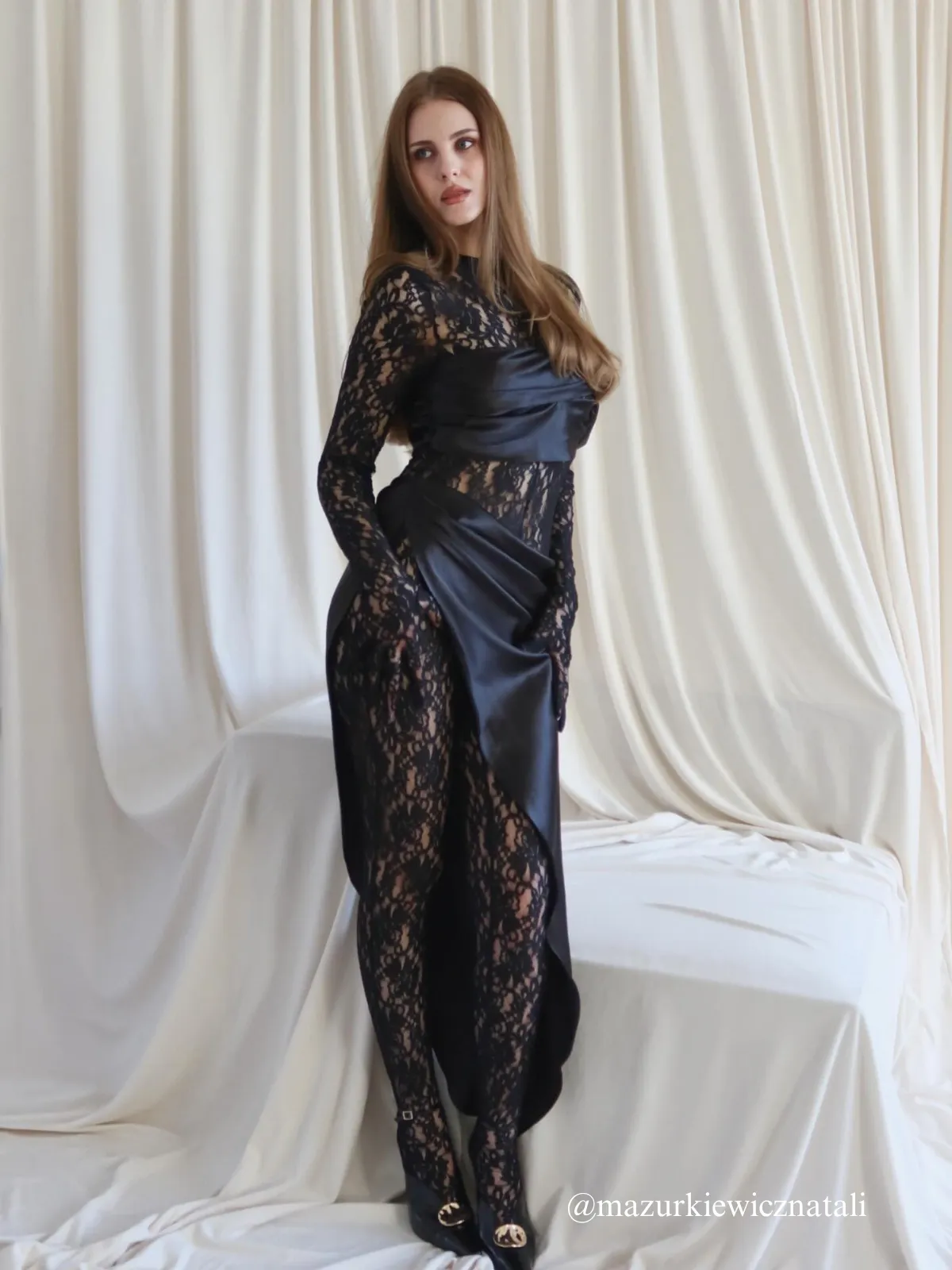 Rendris Long Sleeve Lace Maxi Dress In Black sold by Mew Mews product image thumbnail 3
