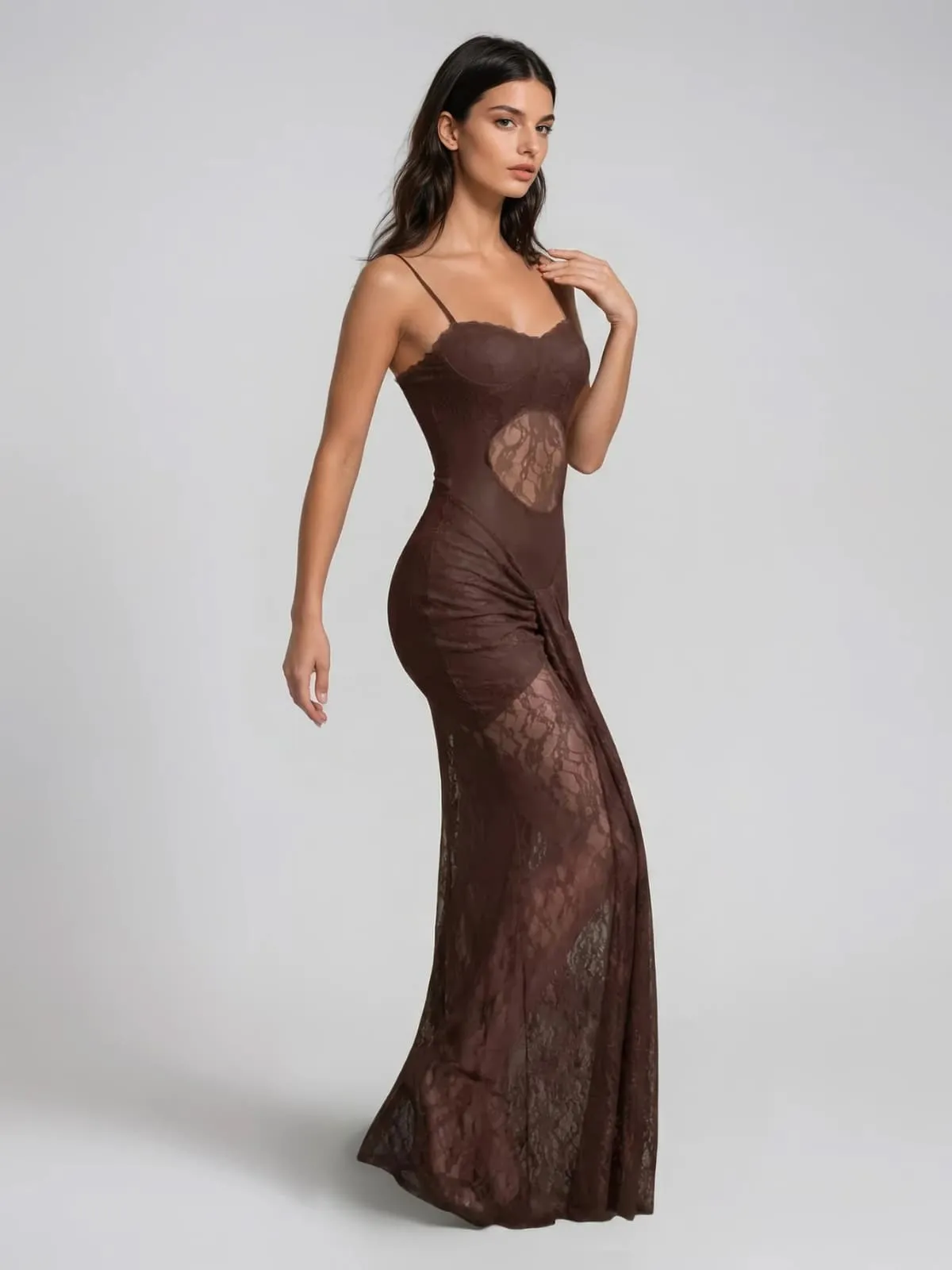 Ivron Spaghetti Lace Ruched Maxi Dress sold by Mew Mews product image thumbnail 2