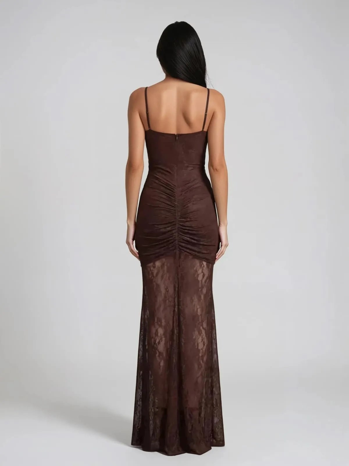 Ivron Spaghetti Lace Ruched Maxi Dress sold by Mew Mews product image thumbnail 3