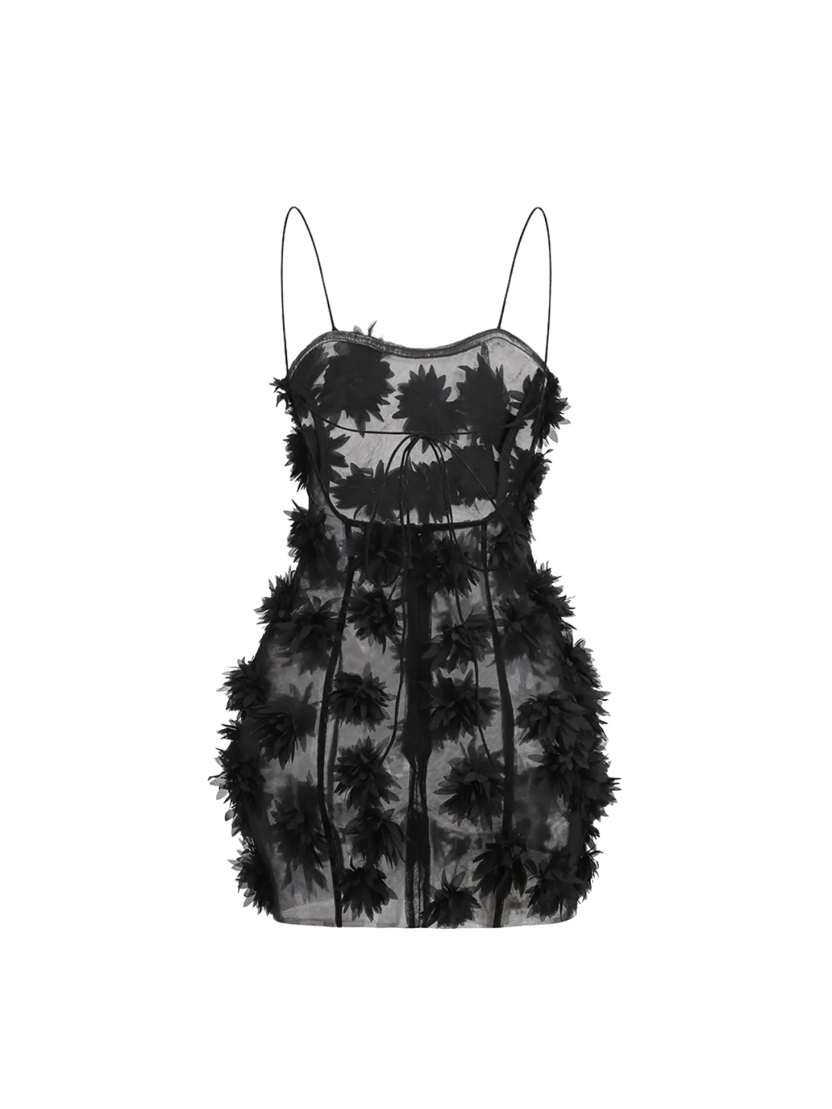 Hesrel Spaghetti Flower Mesh Mini Dress In Black sold by Mew Mews product image thumbnail 5