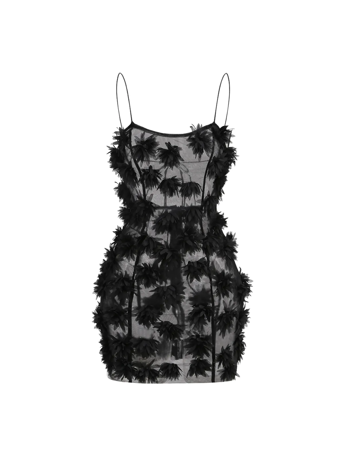 Hesrel Spaghetti Flower Mesh Mini Dress In Black sold by Mew Mews product image thumbnail 4