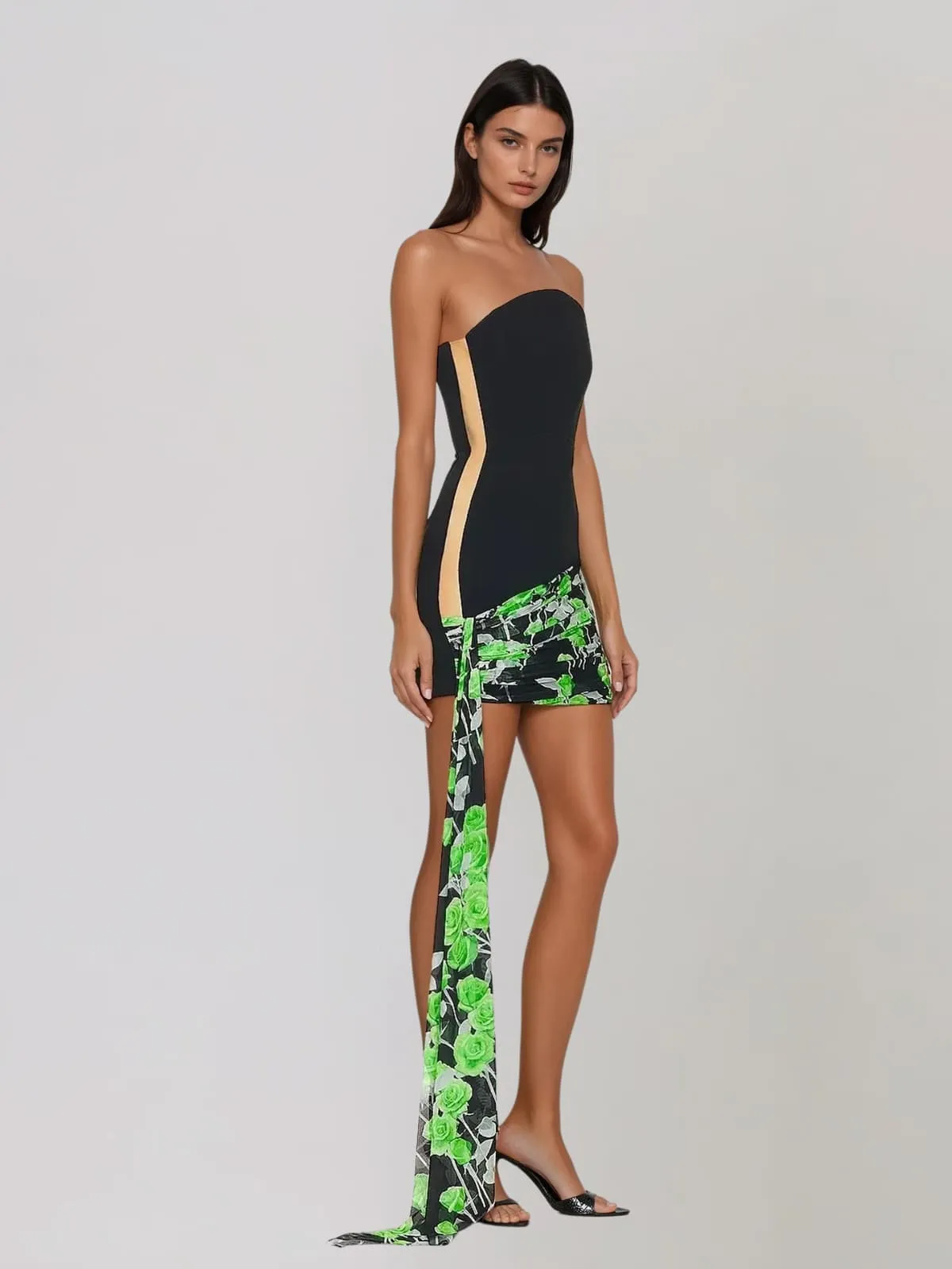 Gorath Strapless Floral Draped Mini Dress sold by Mew Mews product image thumbnail 2