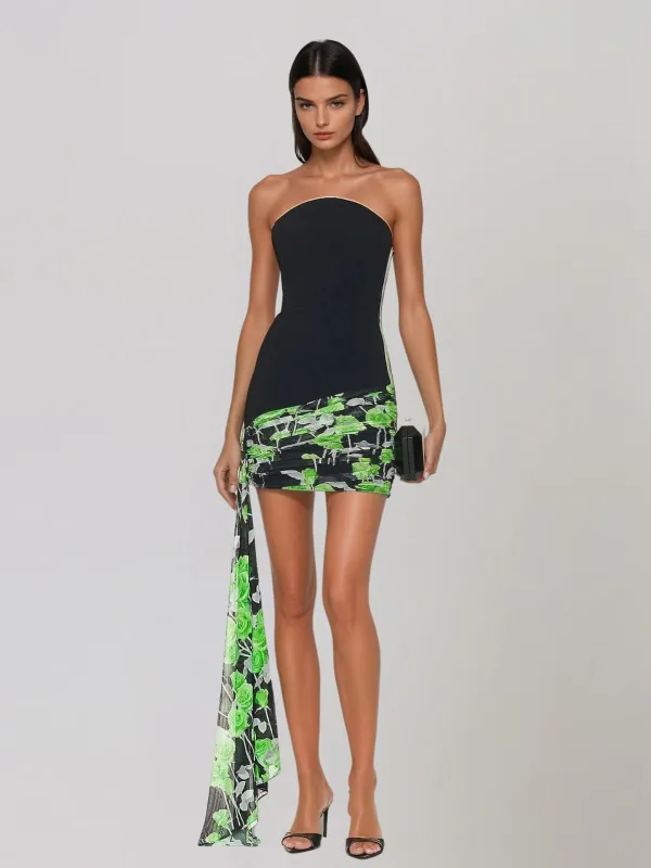 Gorath Strapless Floral Draped Mini Dress made by Mew Mews