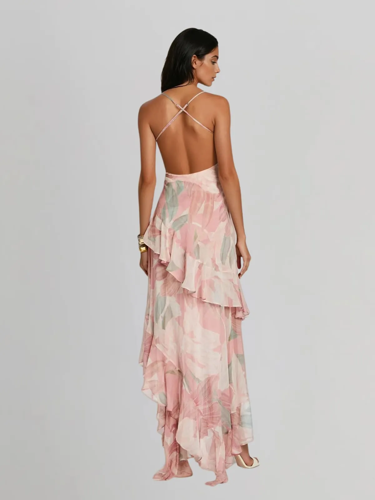 Ferune Spaghetti Floral Ruffle Maxi Dress sold by Mew Mews product image thumbnail 4