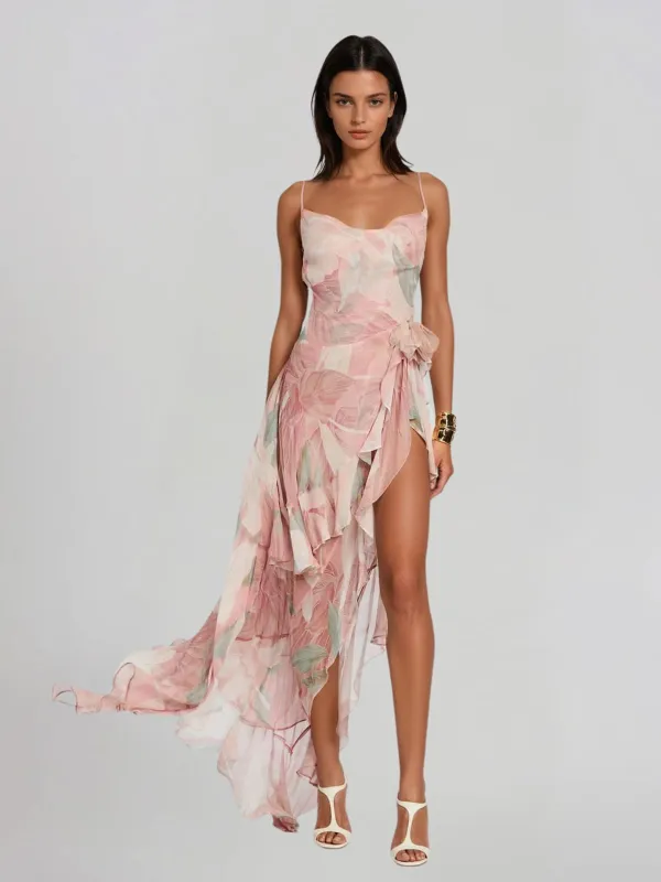 Ferune Spaghetti Floral Ruffle Maxi Dress made by Mew Mews