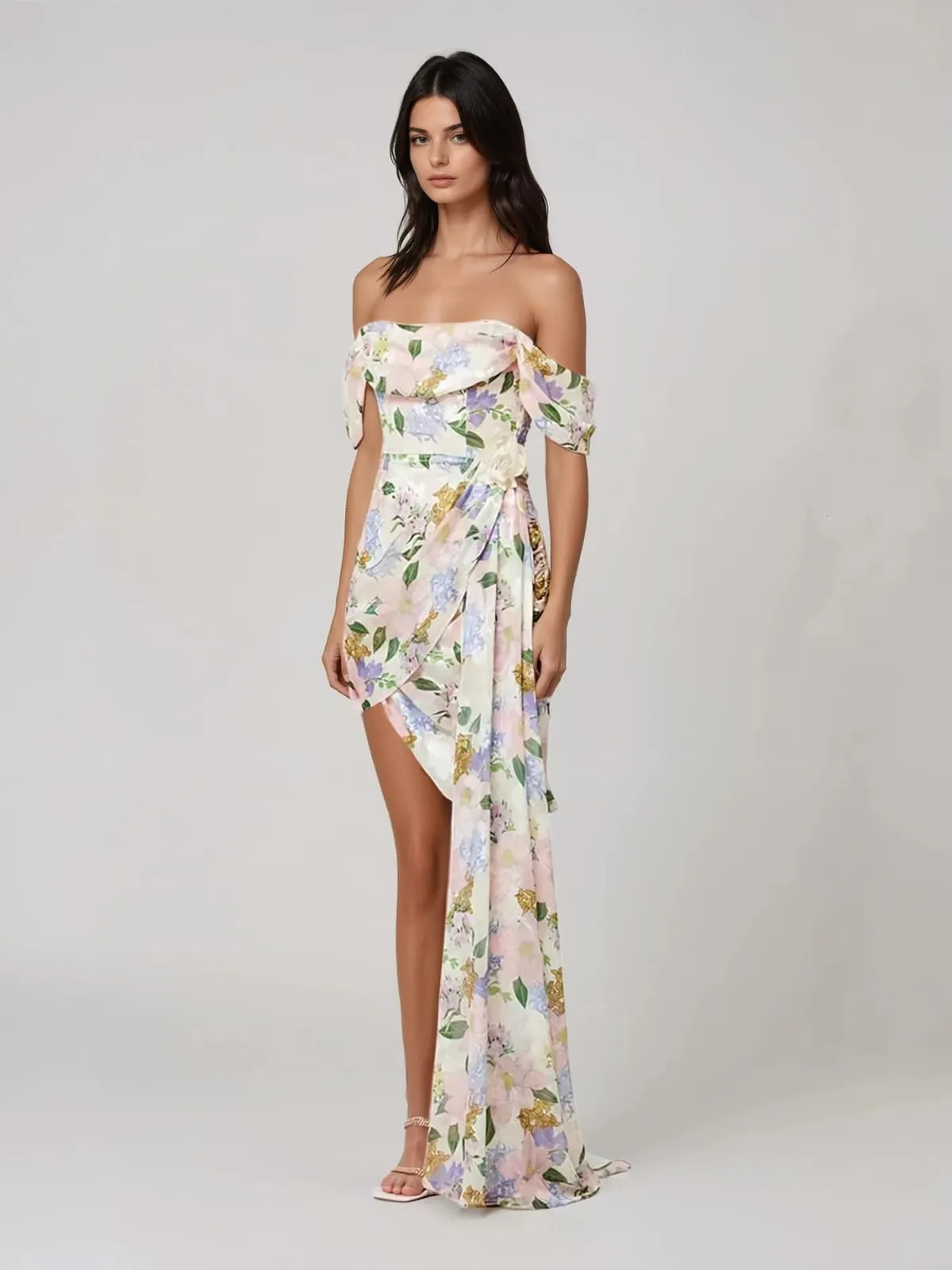 Dareth Off Shoulder Floral Draped Mini Dress sold by Mew Mews product image thumbnail 3