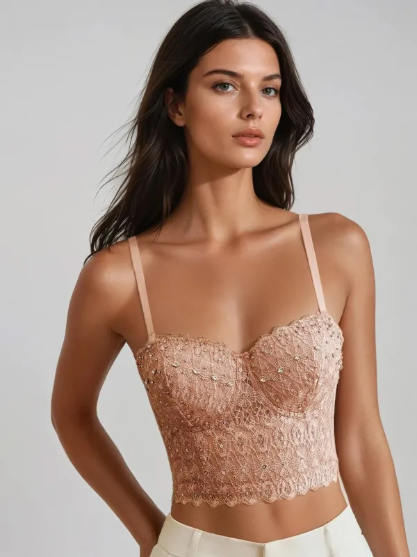 Tenvor Spaghetti Rhinestone Crop Top made by Mew Mews