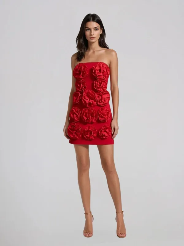 Soreth Strapless Flower Mini Dress made by Mew Mews