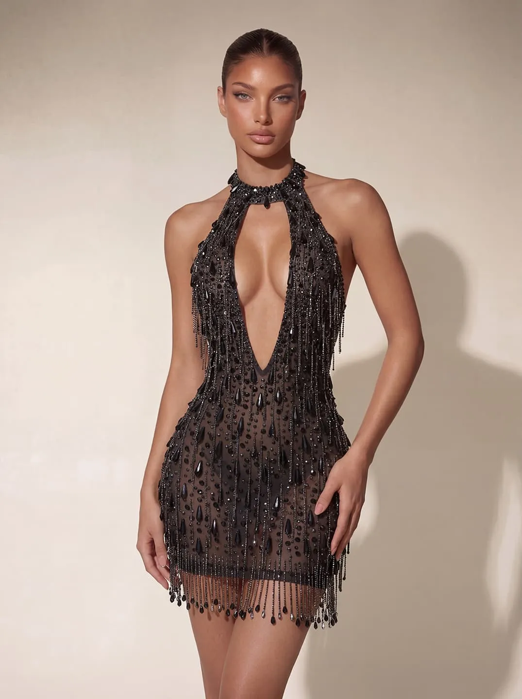 Denor Crystal Fringe Cutout Mini Dress sold by Mew Mews product image thumbnail 2